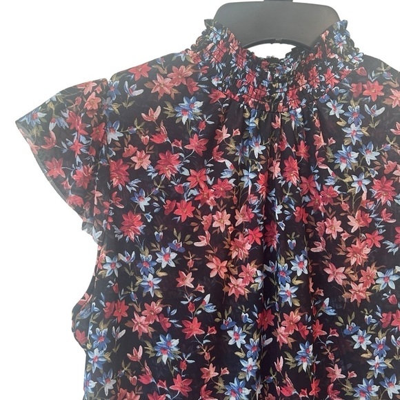 Flowy Black Floral Turtleneck Blouse 🖤🩷🩵 Small - Picture 2 of 6